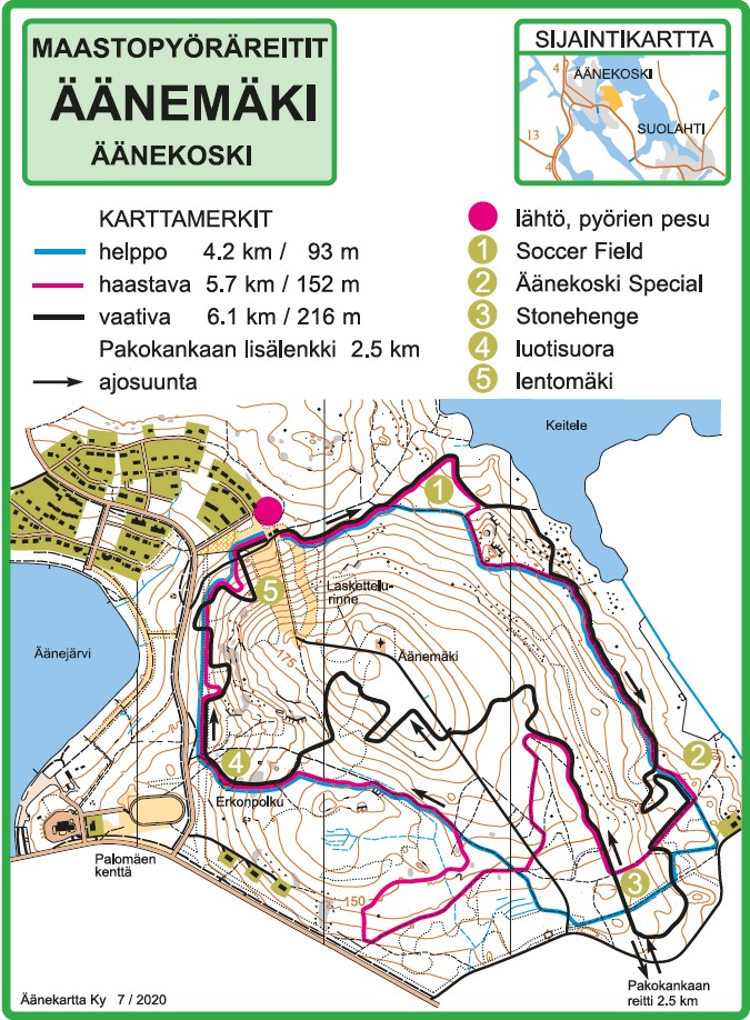 Äänemäen maastopyöräreittien kartta.