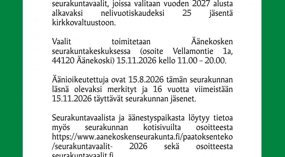 Seurakuntavaalit 2026 - virallinen äänestyspäivä