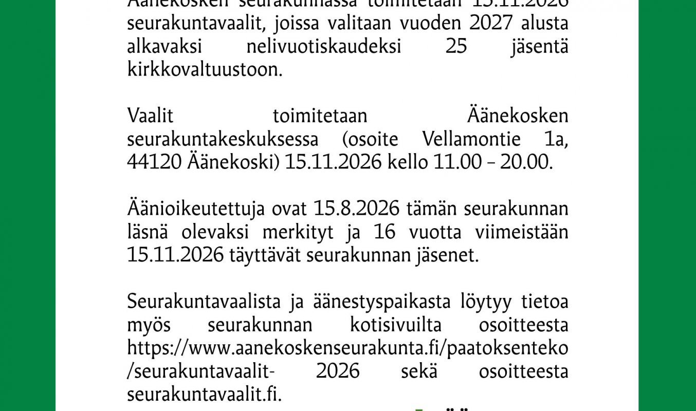 Seurakuntavaalit 2026 - virallinen äänestyspäivä