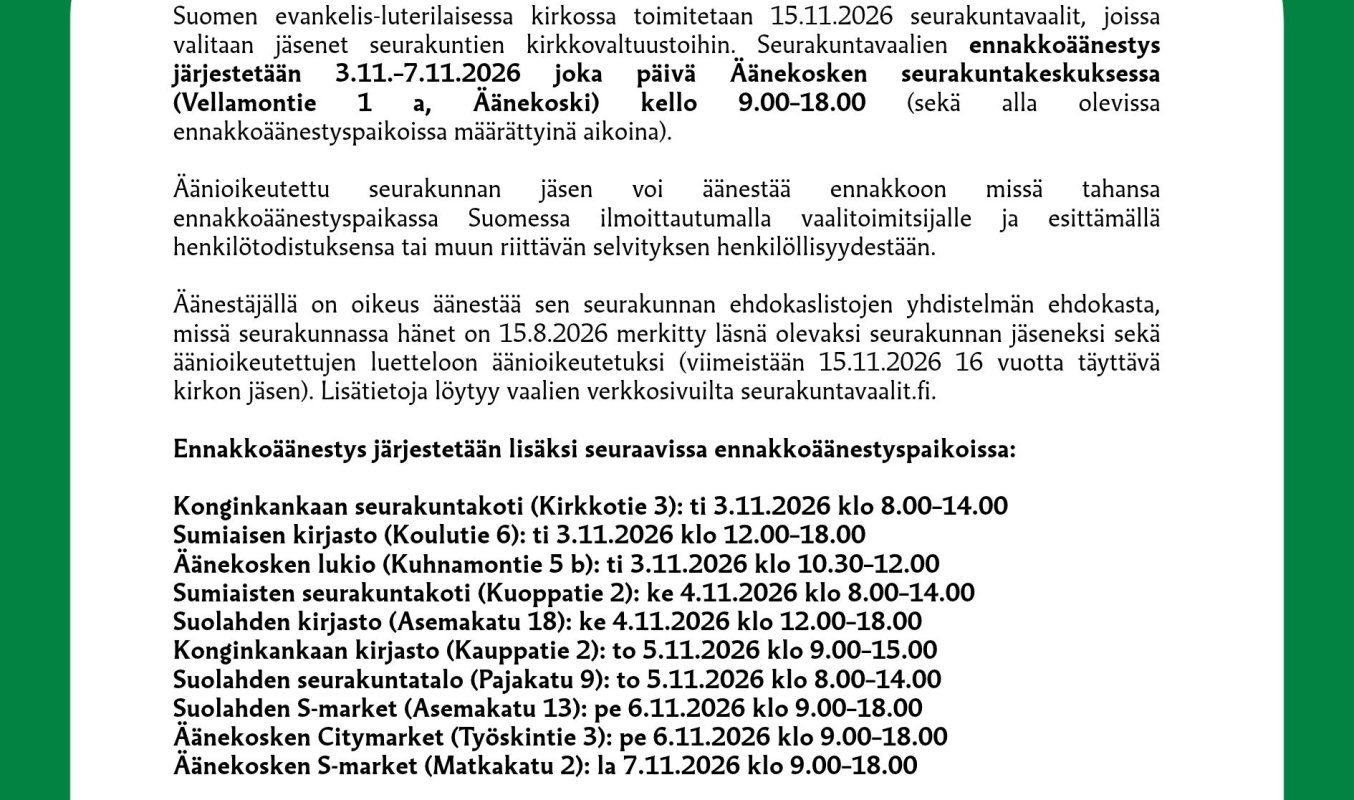 Seurakuntavaalit 2026 - ennakkoäänestys