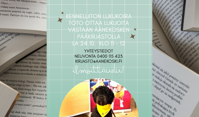 Lukukoira Toto Äänekosken pääkirjastossa