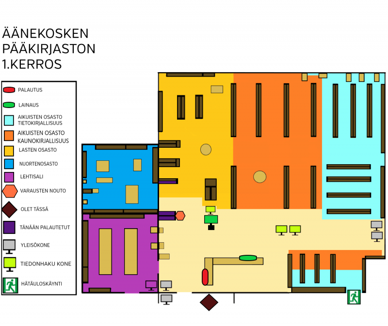 1. kerroksen pohjakuva väreissä