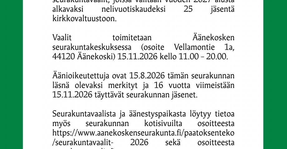 Seurakuntavaalit 2026 - virallinen äänestyspäivä