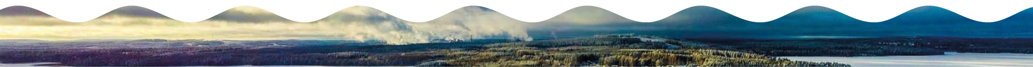 Kapea aaltokuvioiden banneri, jossa näky kaistale talvista järvimaisemaa.