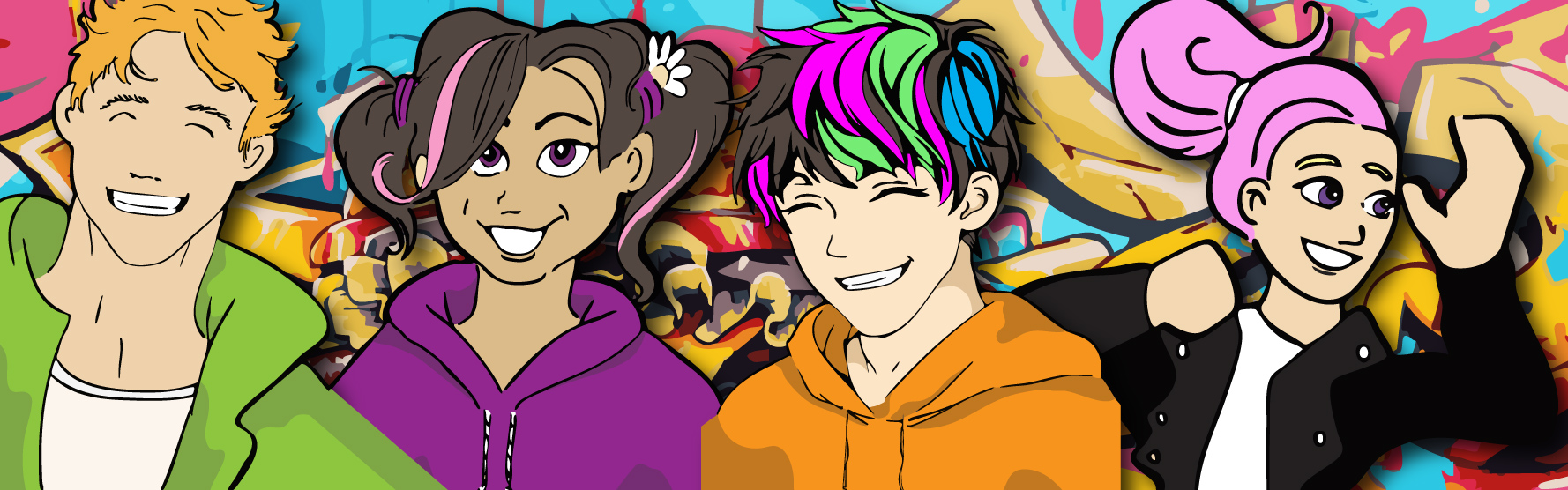 Laatikon yläosassa on piirroskuva iloisista ihmisistä. Alaosassa lukee Tukea nuorten työnhakuun Keski-Suomi, jos tulevaisuus mietityttää, niin tämä sivu on just sua varten tehty!