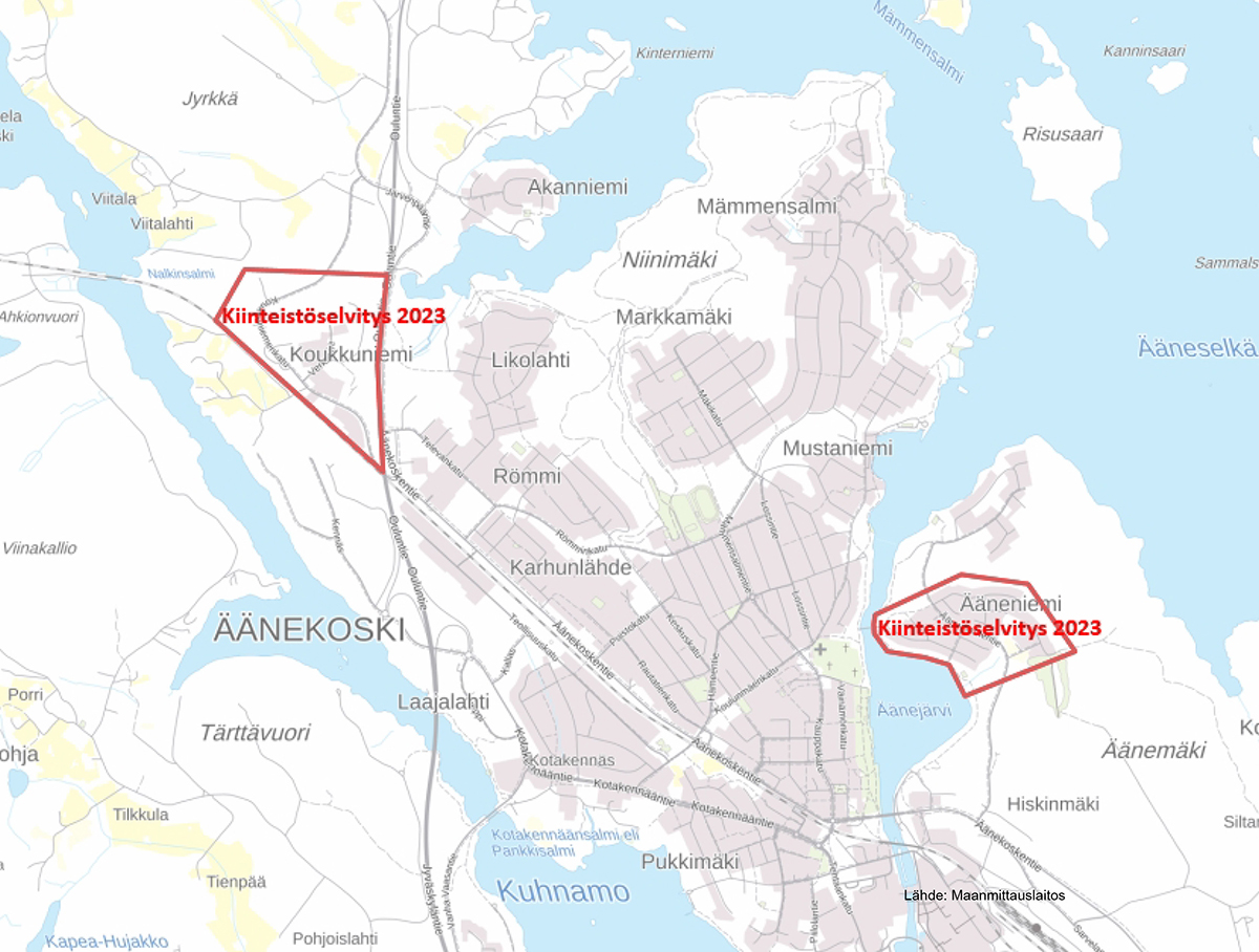 Äänekosken keskustan tarkastusmittausalueet