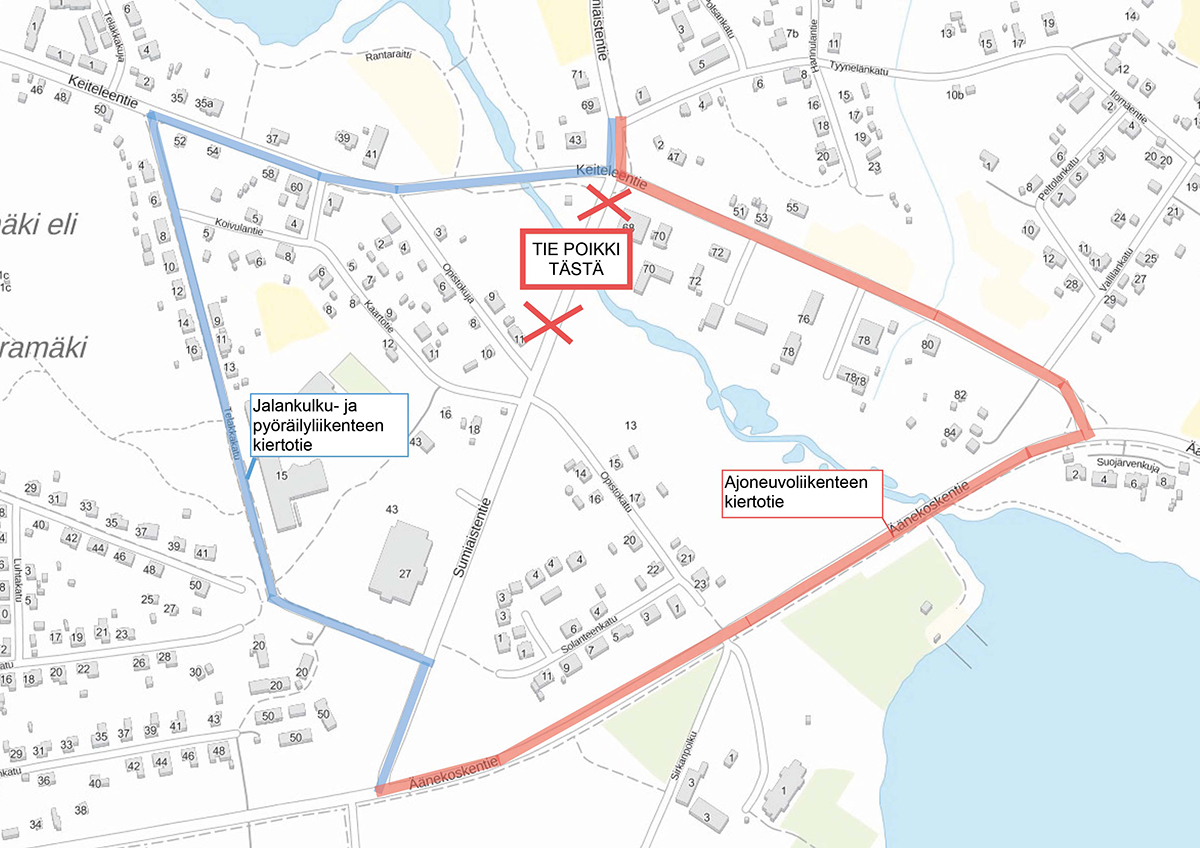 Kartta väliaikaisista liikennejärjestelyistä 6.6.2022 alkaen.